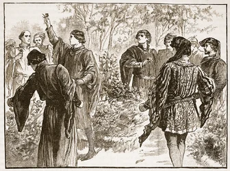 Bråket i Temple Gardens, illustration från Cassells Illustrated History of England (sepiafoto)
