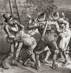 "The rest of the rascals jumped on him and Burked him", illustration efter J. Tenniel till dikten "The Tragedy", från "The Ingoldsby Legends or Mirth and Marvels", av Thomas Ingoldsby, utgiven 1865 (litografi)