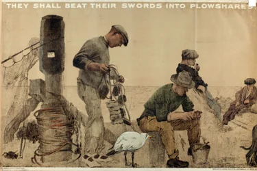 De ska slå sina svärd till plogbillar, från serien "The Empire Stands for Peace" (färg litho)