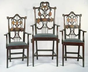 Tre georgianska frimurarstolar, cirka 1790