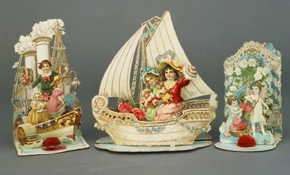 Tre pop-up kromolitografiska Valentine-kort, ca 1880-90