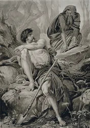 Timon och Apemantus, från Timon av Aten av William Shakespeare (1564-1616)