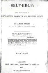 Titelsida för självhjälp; med illustrationer av karaktär, uppförande och uthållighet av Samuel Smiles, publicerad 1869, (tryckt papper)