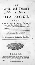 Titelsida för The Laird and Farmer av författaren till den bekanta katekesen, publicerad 1750