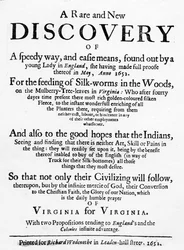 Titelsida för The Reformed Virginian Silk-Worm av Samuel Hartlib, publicerad 1652 (boktryck)