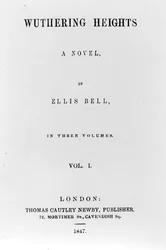 Titelsida för den första upplagan av Wuthering Heights av Ellis Bell (pseudonym för Emily Bronte), publicerad 1847 (tryckt papper)