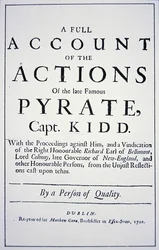 Titelsida på ett liv av piratkapten William Kidd, publicerad i London 1701 (litho)
