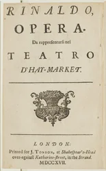Titelsida från librettot av Händels opera "Rinaldo", av Giacomo Rossi, 1717