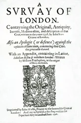 Titelsida till A Survey of London av John Stow, publicerad 1598 (tryckt papper)