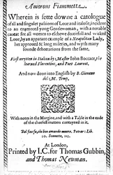 Titelsida till Amorous Fiammetta av Giovanni Boccaccio, engelsk översättning publicerad 1587