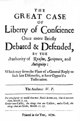Titelsida till The Great Case of Liberty of Conscience av William Penn, publicerad 1670