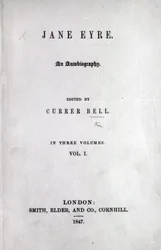 Titelsida till den första upplagan av Jane Eyre av Charlotte Bronte, 1847 (tryckt)