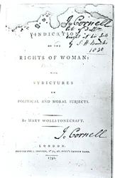 Titelsida för Vindication of the Rights of Woman av Mary Wollstonecraft, publicerad 1792