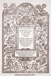 Titelsida för tidig översättning av Euklids element, tryckt av John Day, London, 1570-71