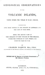 Titelsida till Geological Observations on the Volcanic Islands av Charles Darwin, 1844 (tryckt papper)