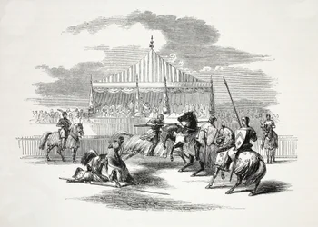 Turnering på Nevyn, i Caernarvonshire, pub. 1800-talet (stålgravyr)