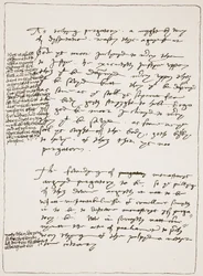 Avhandling av Latimer i hans egen handstil, som bestrider doktrinen om transsubstantiation, med marginalanteckningar i Henry VIIIs skrift, från The Church of England: A History for the People av H.D.M. Sp
