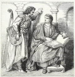 Trubadur och Barbe, illustration från The History of Protestantism av James Aitken Wylie (1808-1890), pub. 1878