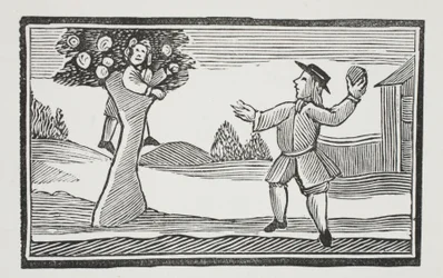 Upp i trädet hur gets, illustration från Chap-books of the Eighteenth Century av John Ashton, pub. 1882