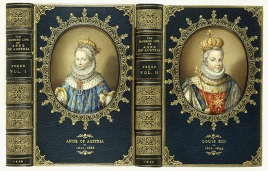Övre omslagssats, med två ovala porträtt av Anne av Österrike och Ludvig XIII, 1865