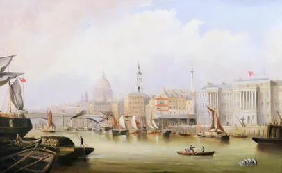 Utsikt nerför Themsen med Blackfriars och St. Pauls Cathedral Beyond