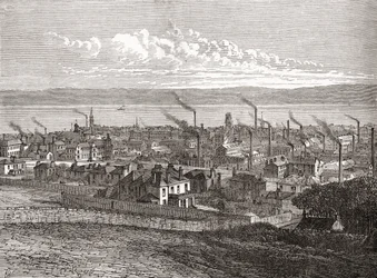 Vy över Dundee, Skottland, från "Cities of the World", publicerad ca 1893 (tryck)