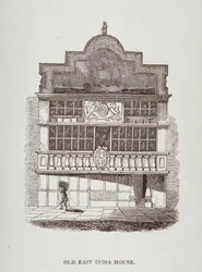 Vy över East India House, med figur framtill, c.1700