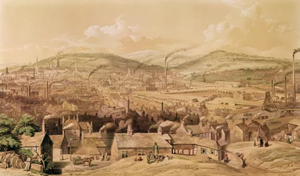 Utsikt över Industrial Sheffield från sydöstra av William Ibbit, 1854