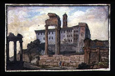 Utsikt över Capitolium och Castor och Pollux-templen, Rom, ca 1800 (gouache på papper)