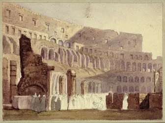 Utsikt över det romerska Colosseum, ca 1800 (wc och penna på papper)