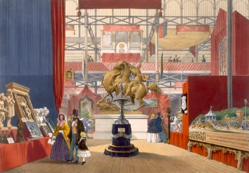 Utsikt över Zollyverein Musical Instruments monter vid den stora utställningen 1851, från Dickinsons Comprehensive Pictures