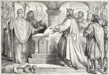 Karl den Stores besök hos påven, illustration från The History of Protestantism av James Aitken Wylie (1808-1890), pub. 1878