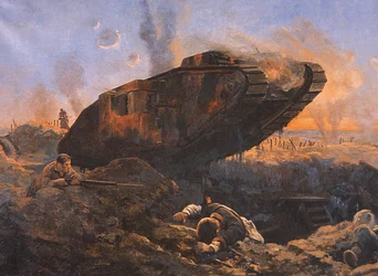 WWI British Tank in Action på västfronten