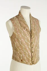 Väst i kräm, beige och orange med vävd sammet och brokad, ca 1850 (silke)