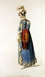 Gåklänning, modetallrik från Ackermanns Repository of Arts (färgad gravyr)