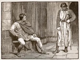 Waltheofs bekännelse, illustration från Cassells Illustrated History of England (sepiafoto)