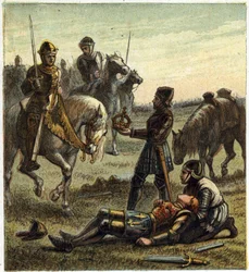 War of the Two Roses: död av kung Richard III (1452-1485) under slaget vid Bosworth Field, som mellan 22/08/1485 Richard III och Henri, hertig av Richmond. Den senare fick dechukungens krona och blev Henry VII känd som Henry Tudor