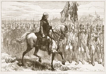 Warren Hastings granskar Pearses kolumn, illustration från Cassells Illustrated History of India av James Grant, pub. 1879