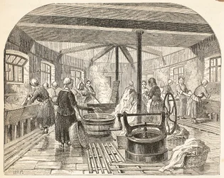 Wash-house vid Brixton Prison, illustration från The Criminal Prisons of London och scener från Prison Life av Henry Mayhew och John Binny, pub. 1862