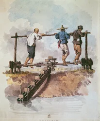 Vatna risfältet med en kedjepump (wc på papper)
