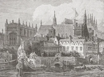 Westminster Hall sett från Themsen under Charles I:s regeringstid, ca 1625-49