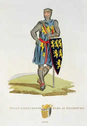 William de Longuespee, 3:e earl av Salisbury (d.1226) 1224, graverad av W. Maddocks, från Ancient Armor av Samuel Rush Meyrick, 1824
