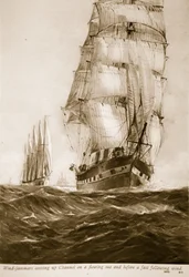 Vindstörare kommer uppför kanalen på ett strömmande hav och före en snabb följdvind, 1914-19