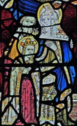 Window Ew föreställande St Anne, Joachim, Jungfru Maria och Kristusbarnet