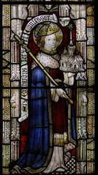 Window Ew föreställande St Ethelbert (felmärkt som Edward the Confessor på 1800-talet!)