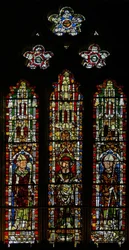Fönster S3 som visar St Brice, St Ambrose och St Wulstan(?)