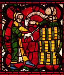 Fönster föreställande en tunnförsäljare, ca 1300