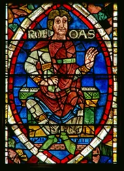 Fönster som visar en genealogisk figur: Rehoboham