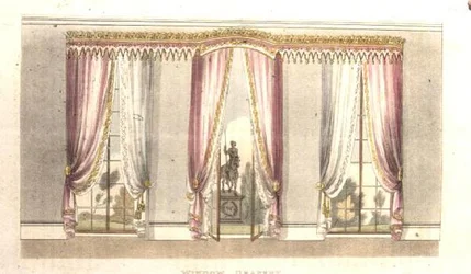 Fönsterdraperi, skylt 114 från Ackermanns Repository of Arts, publicerad 1820 (färg litho)