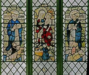 Fönster w4 som visar Pietan med St Dominic och St Peter Martyr: små donatorfigurer